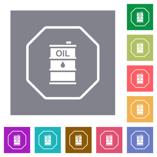 Octagon shaped crude oil sanction sign outline flat icons on simple color square backgrounds - Wektor, obraz