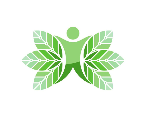 Green leaf with human in the middle - Vector, Image