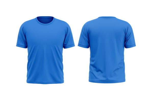 blue round t shirt isolated on white background front and back - Foto, imagen
