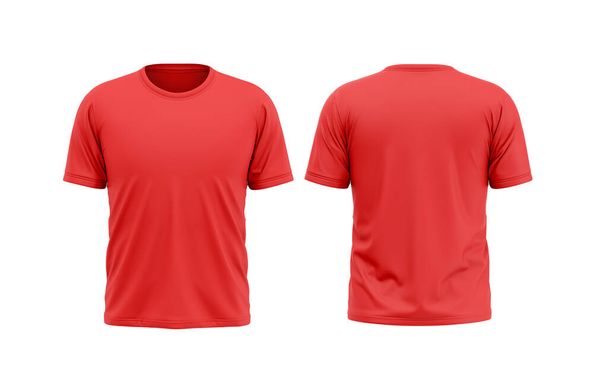 κόκκινο στρογγυλό t πουκάμισο απομονωμένο σε λευκό φόντο εμπρός και πίσω - Φωτογραφία, εικόνα