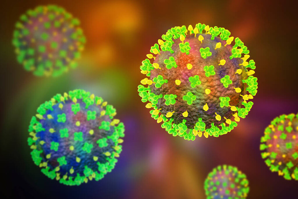 Langya virus, 3D illustration. Langya henipavirus (LayV), a new, animal-derived virus that causes disease in humans with fever, fatigue, and coughing - Foto, Imagen