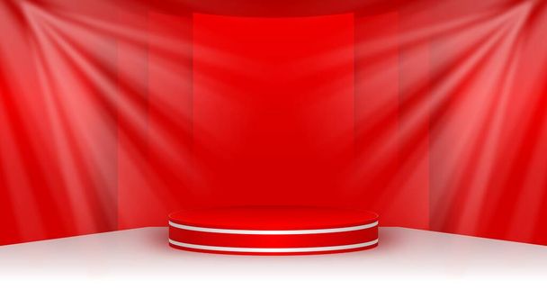 Product podium background, red white product display template - Фото, изображение