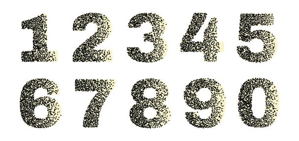 Halftone numbers set. Half tone numeral symbols, captcha number icons, alphabet vector font, count lined print - Vector, Imagen