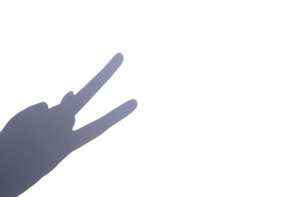 shadow gesture victory on white background, free space - Fotó, kép