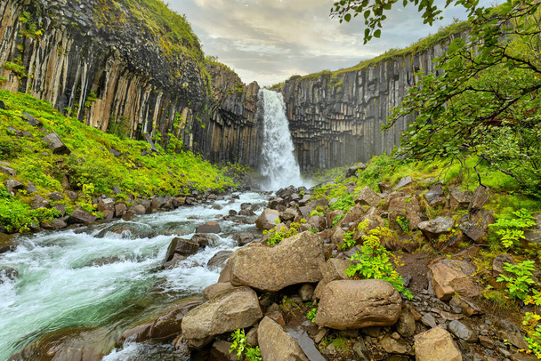 Waterfall Svartifoss at Vatnajkull National Park in Iceland - Photo, Image