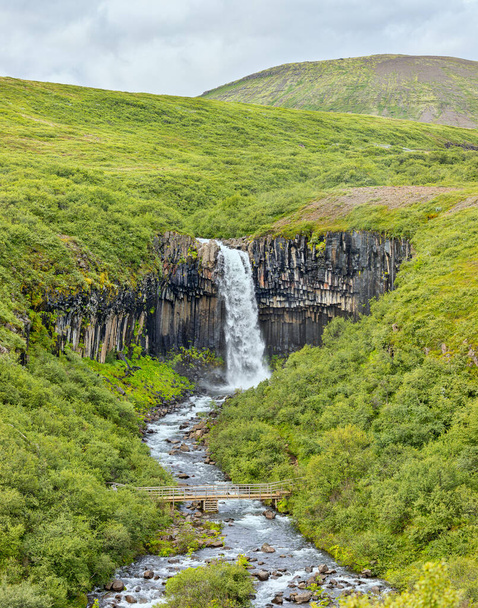 Way to Waterfall Svartifoss at Vatnajkull National Park in Iceland - Fotó, kép