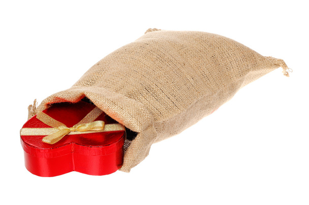 Bolsa de yute con caja de regalo
 - Foto, imagen