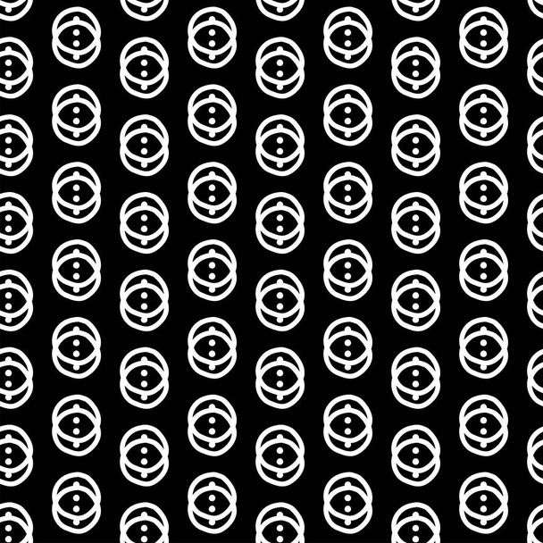 Vector. Geometric seamless pattern. Solid contour circles and dots connected to each other. Perforated background. Simple monochrome contrast pattern. Abstract pattern with simple geometric shapes. - Vektor, Bild