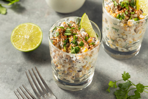 Homemade Corn Elote Esquites in a Cup with Mayo and LIme - Photo, image