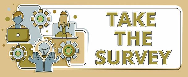Εννοιολογική απεικόνιση Take The Survey, Business showcase Συμπληρώστε το ερωτηματολόγιο για να δώσετε σχόλια από την υπηρεσία - Φωτογραφία, εικόνα