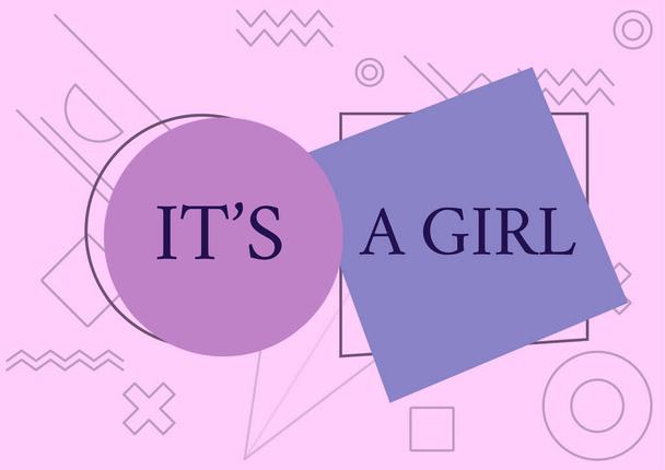 Conceptual caption It S Is A Girl, Business showcase Oczekiwanie dziecka słodkie pastelowe kolory dużo różowy Kobieta z okrążenia Top On Desk wskazując ważne wiadomości z jednym palcem. - Zdjęcie, obraz