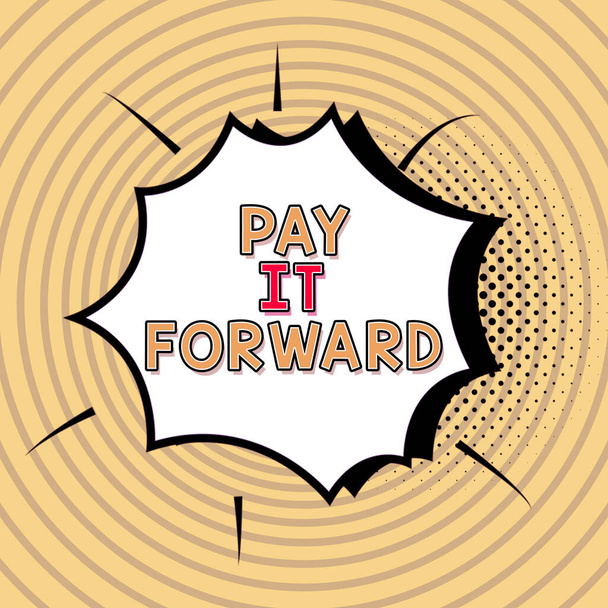 Legenda do texto apresentando Pay It Forward, Word Escrito em Fazer o pagamento uma certa quantidade de tempo após a compra - Foto, Imagem