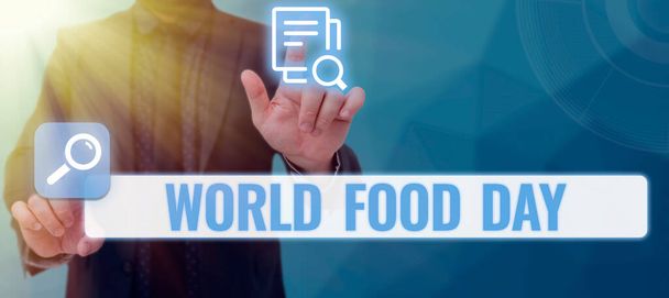 Sinal de escrita à mão Dia Mundial da Alimentação, ideia de negócio Dia mundial de ação dedicado a combater a fome global - Foto, Imagem