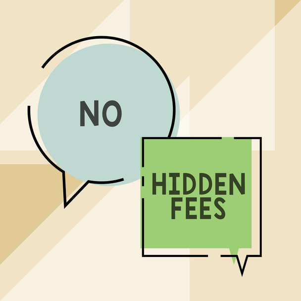 Szöveg jel mutatja, hogy nincs rejtett díjak, Word for Tagged ár az egyik, hogy fizet nem további fizetések Nő mobiltelefonnal Bemutató digitális gomb grafikonnal és információk. - Fotó, kép