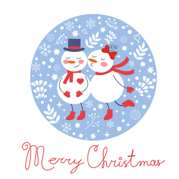 Beautiful Christmas card with  two frosties kissing - Vector, Image