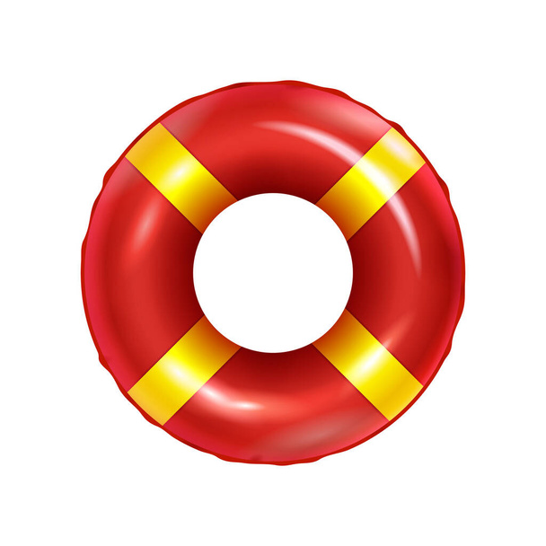 Realistic red and yellow swimming ring vector illustration - Vetor, Imagem