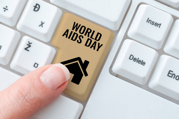 Text sign showing World Aids Day, Word Written on 1st December dedicated to raising awareness of the AIDS Businessman Holding Mobile Phone And Speech Bubble Popping Out With Ideas. - 写真・画像