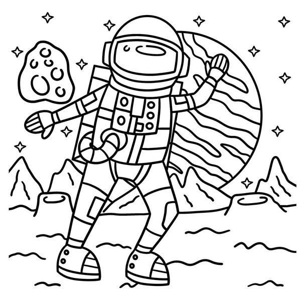 A cute and funny coloring page of an Astronaut In Space. Provides hours of coloring fun for children. Color, this page is very easy. Suitable for little kids and toddlers. - Vector, Imagen