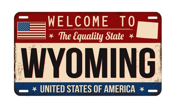 Welcome to Wyoming vintage rusty license plate on a white background, vector illustration - Vector, afbeelding