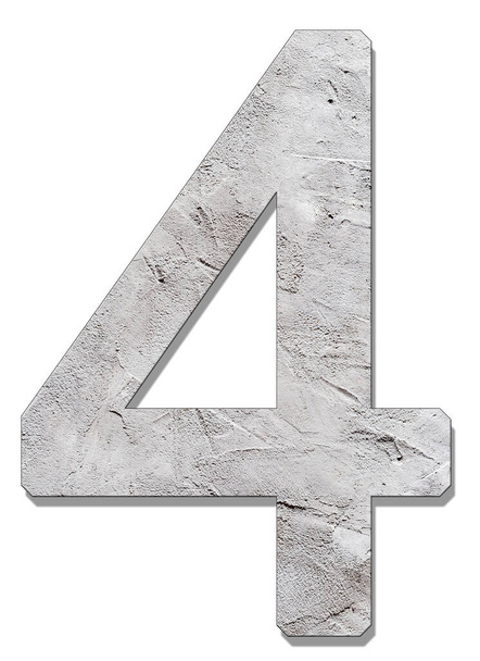 Number 4 with concrete texture, on white background - Photo, Image