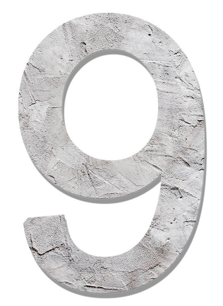 Number 9 with concrete texture, on white background - Foto, Imagem