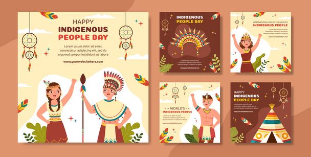 World Indigenous Peoples Day Social Media Post Template Hand Drawn Cartoon Flat Illustration - Vector, afbeelding
