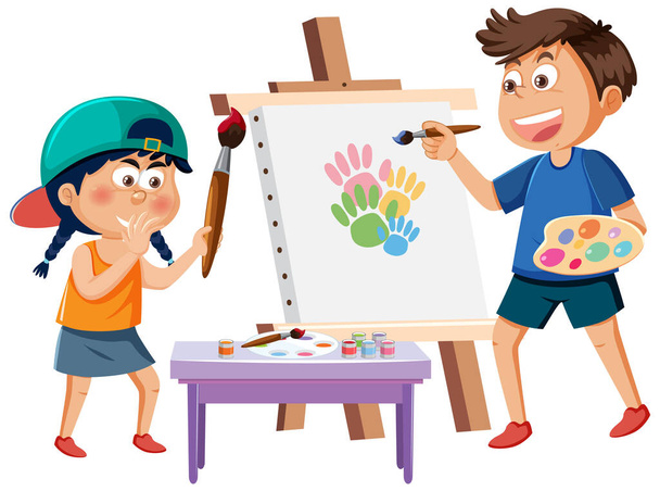 Children painting on canvas illustration - Vetor, Imagem
