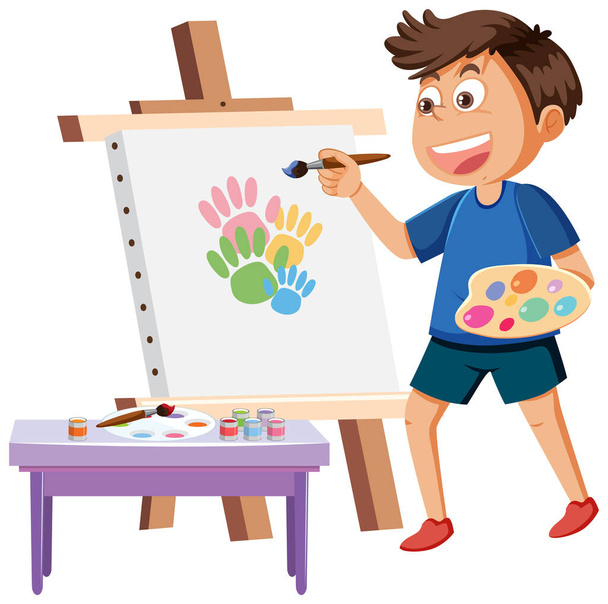 A boy painting on canvas illustration - Vector, Image