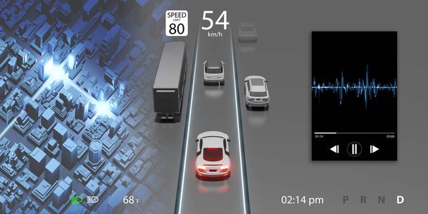 Car displayTES LA interface map navigation LED screen user interface ui 3D illustration - Foto, immagini
