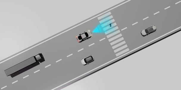Self-Driving Autopilot Mobileye Drive EV Automatic Emergency Brake System Emergency brake to avoid collision 3D rendering - Foto, imagen