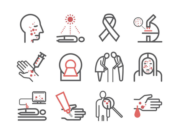 Skin cancer line icons. Symptoms. Icons set Vector signs for web graphics - Vetor, Imagem