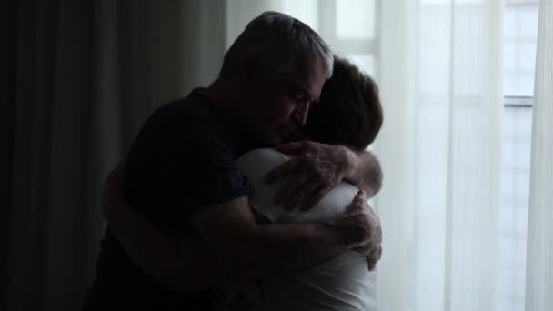 Τα ηλικιωμένα ζευγάρια νοιάζονται και αγκαλιάζονται. Οι ηλικιωμένοι αγαπούν και υποστηρίζουν αγκαλιάζοντας ο ένας τον άλλον - Πλάνα, βίντεο