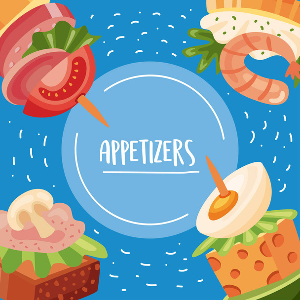 appetizers snacks circular frame poster - Vektör, Görsel