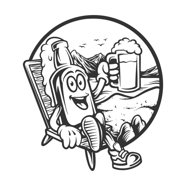Vintage summer beer bottle monochrome Vector illustrations for your work Logo, mascot merchandise t-shirt, stickers and Label designs, poster, greeting cards advertising business company or brands. - Vetor, Imagem