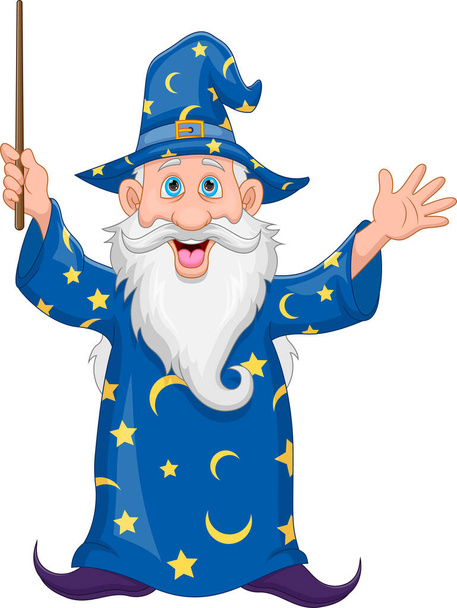 мультяшний старий чарівник мультяшний старий чарівник тримає паличку
 - Вектор, зображення