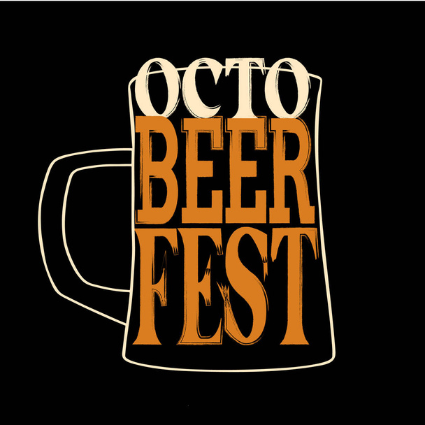 Oktobeerfest typography design stylized beer mug text isolated on black background. - Vecteur, image