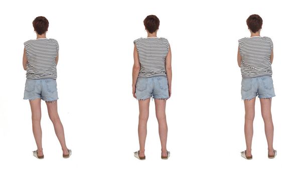 back view of a group of same women various poses on white background - Foto, Bild