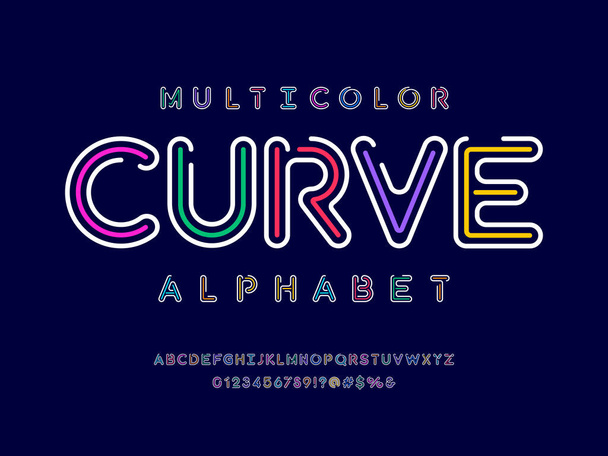 Colorful trendy style alphabet design with uppercase,  numbers and symbols - Vector, Image