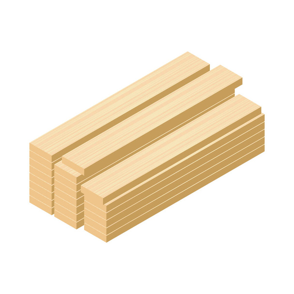 Isometric pile of wooden planks on white background 3d vector illustration - Vector, imagen
