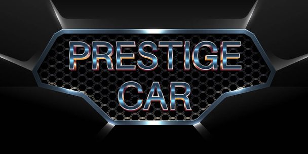 Prestige Car logo 3d text effect with shiny metallic car grill - Vektör, Görsel