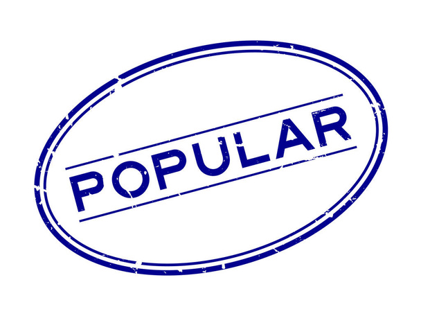 Grunge blue popular word oval rubber seal stamp on white background - Wektor, obraz