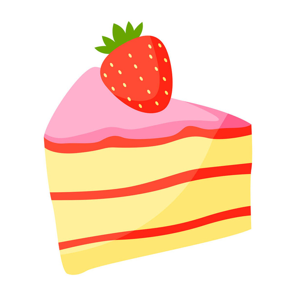 χαριτωμένο φαγητό της φράουλας κέικ σε έκδοση κινουμένων σχεδίων - Διάνυσμα, εικόνα