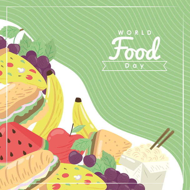 world food day card with ingredients - Vecteur, image
