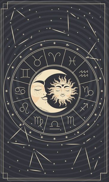 sun and moon in sodiac poster - Vetor, Imagem