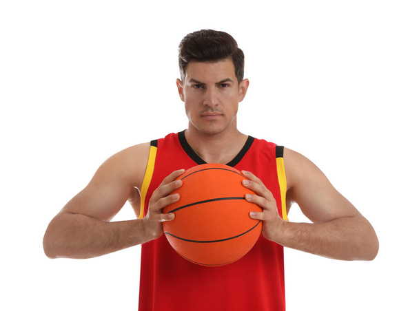 Basketball player with ball on white background - Фото, изображение