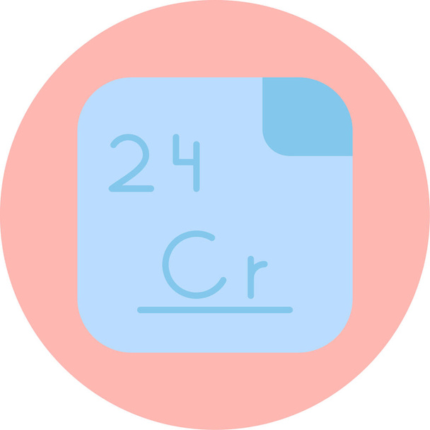 A króm Cr és 24 atomszámú kémiai elem. Ez a 6-os csoport első eleme. Ez egy acélszürke, csillogó, kemény és törékeny átmeneti fém. A vektor ikonja - Vektor, kép