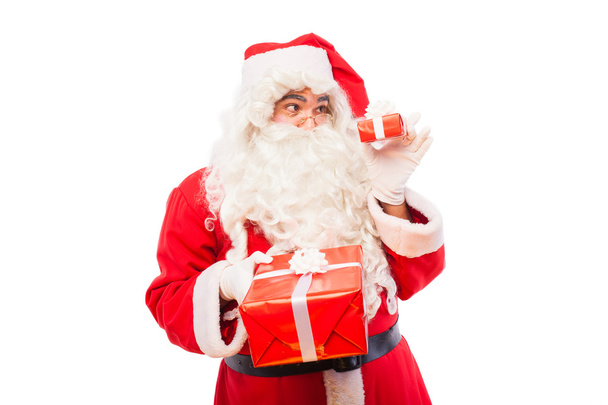 santa claus with gifts isolated on white, with copy space - Fotoğraf, Görsel
