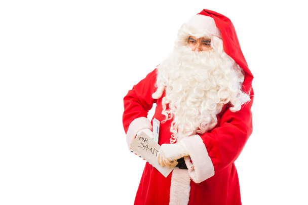 santa claus with letters isolated on white, with copy space - Photo, image