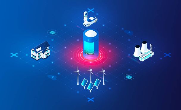 Smart Energy Grid and Virtual Power Plant Concept - Innovative Decentralized Energy Management Systems - 3D Illustration - Fotó, kép