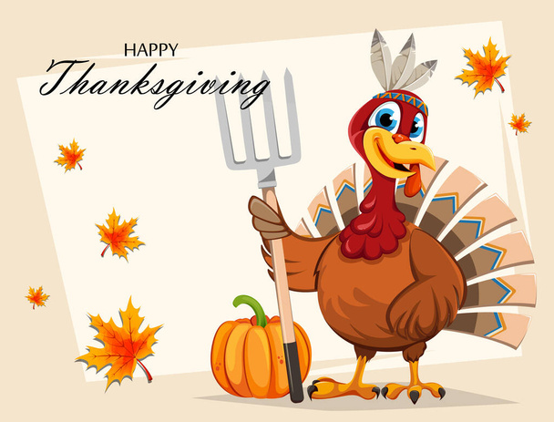Happy Thanksgiving Day greeting card. Funny Thanksgiving Turkey bird. Stock vector illustration - Vektor, obrázek